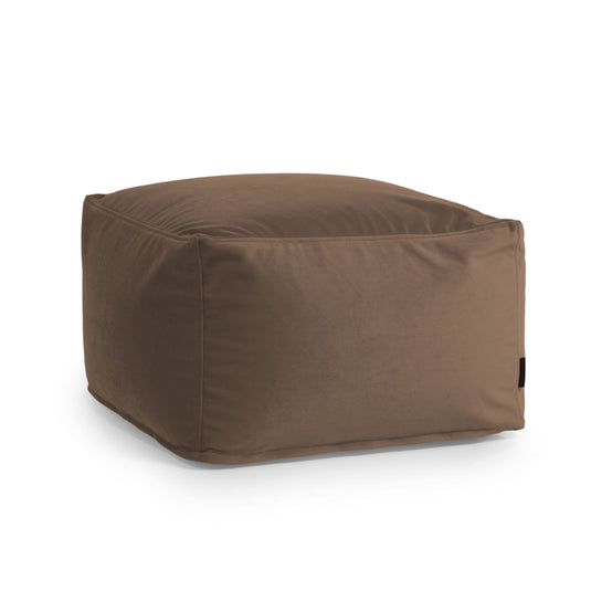 Pouf Carré en Velours Marron Café
