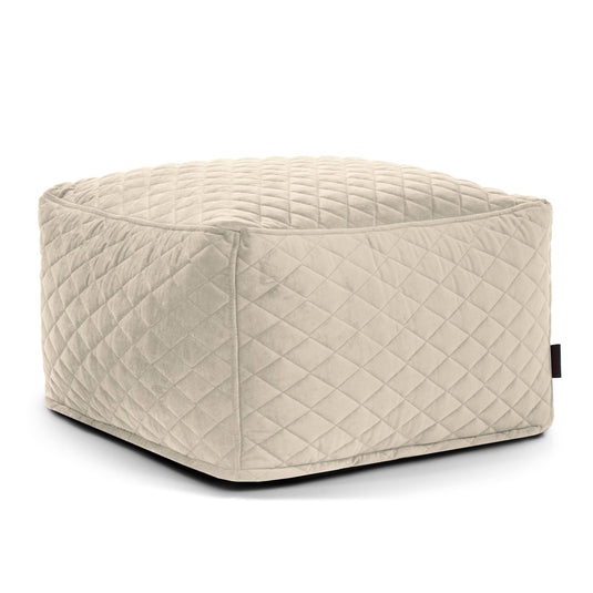 Pouf Carré en Velours Matelassé Beige Crème
