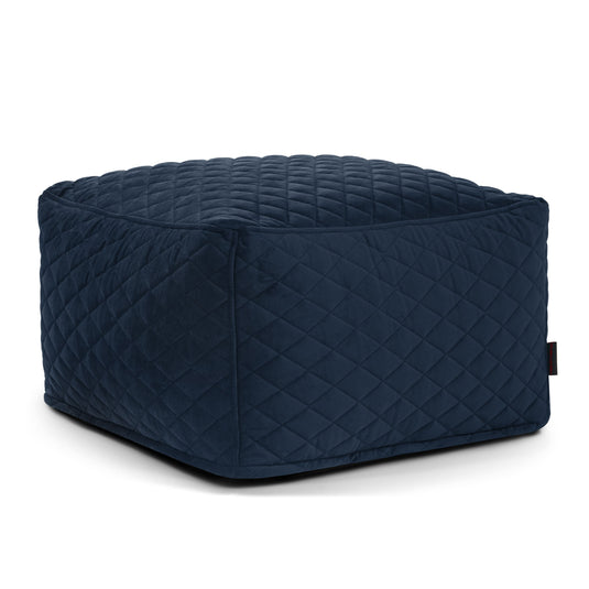 Pouf Carré en Velours Matelassé Bleu Marine