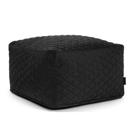 Pouf Carré en Velours Matelassé Noir Profond