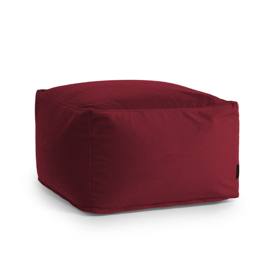 Pouf Carré en Velours Rouge Rubis