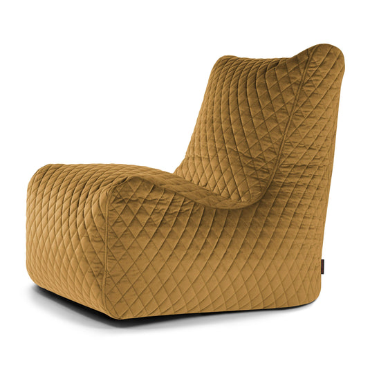 Pouf Chaise en Velours Matelassé Jaune Ocre