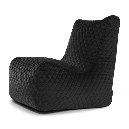Pouf Chaise en Velours Matelassé Noir Profond