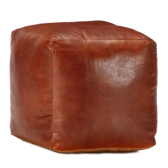 Pouf Cube Cuir Marron Vintage