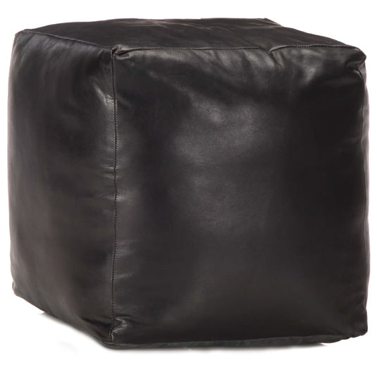 Pouf Cube Cuir Noir Profond