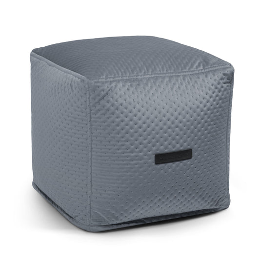 Pouf Cube en Velours Capitonné Bleu Gris