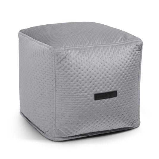 Pouf Cube en Velours Capitonné Gris Perle