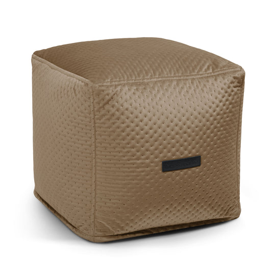 Pouf Cube en Velours Capitonné Marron Café