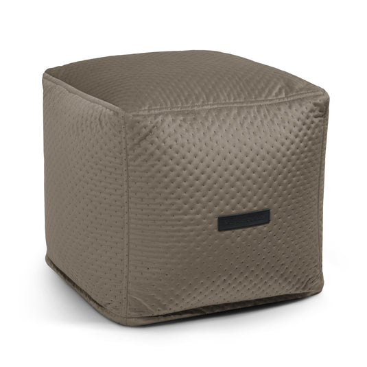 Pouf Cube en Velours Capitonné Marron Taupe