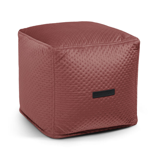 Pouf Cube en Velours Capitonné Rouge Amarante