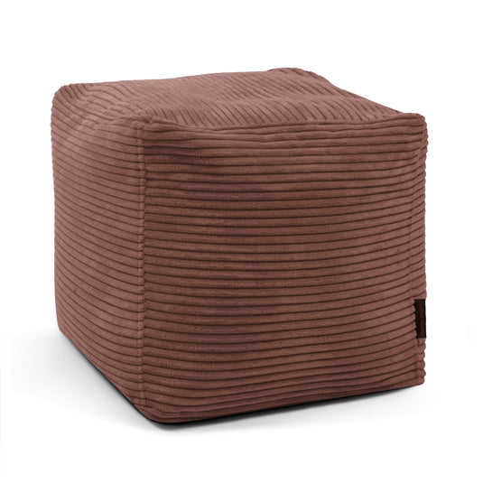 Pouf Cube en Velours Côtelé Rose Taupe