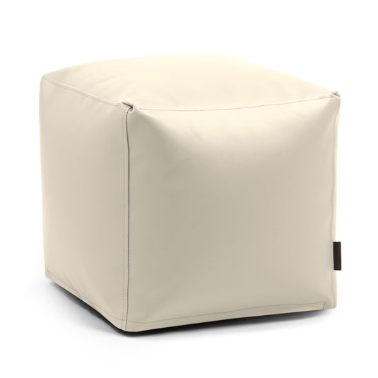 Pouf Cube Simili Cuir Beige Crème