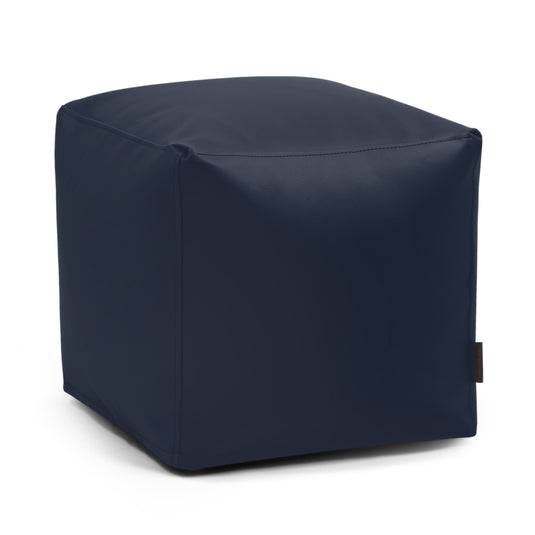 Pouf Cube Simili Cuir Bleu Marine