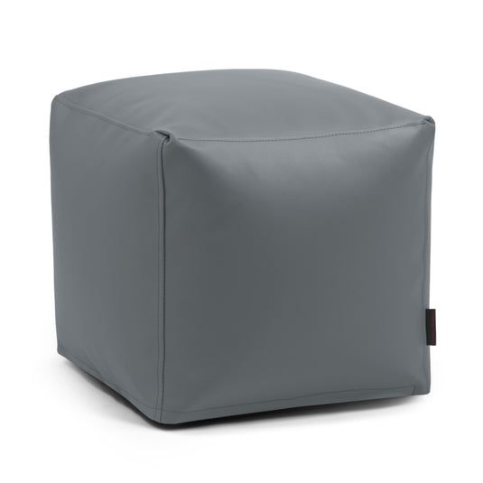 Pouf Cube Simili Cuir Gris Acier