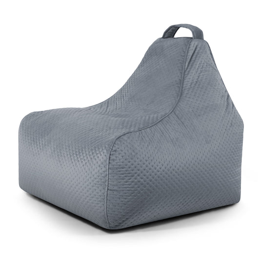 Pouf Gaming en velours capitonné Bleu Gris Beaumont Concept