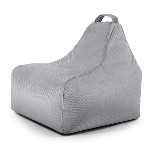 Pouf Gaming en velours capitonné Gris Perle Beaumont Concept