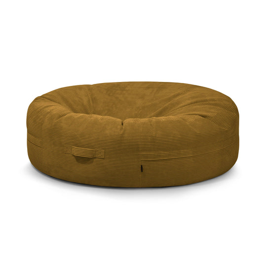 Pouf Geant en Velours Côtelé Jaune Ocre