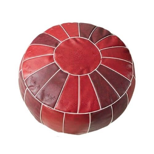 Pouf Marocain Cuir Rouge