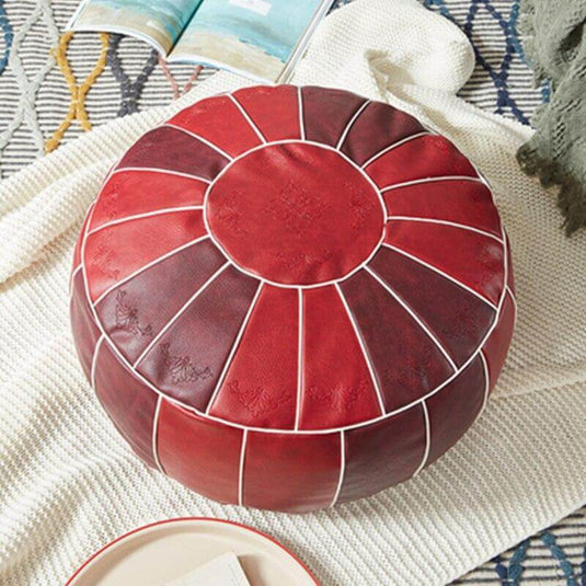 Pouf Marocain Cuir Rouge