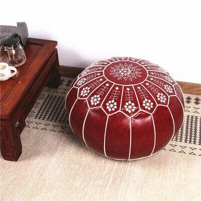 Pouf Marocain en Simili Cuir Rouge