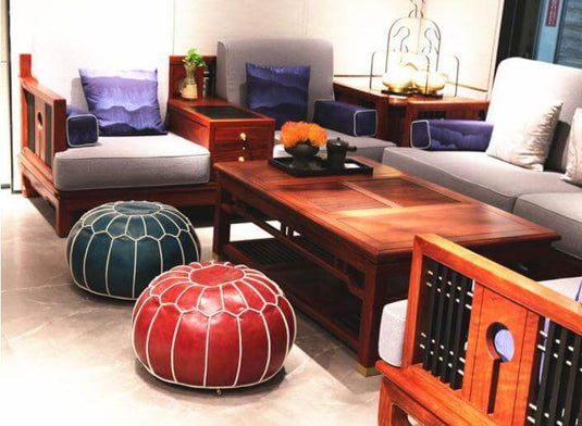 Pouf Marocain en Simili Cuir Rouge