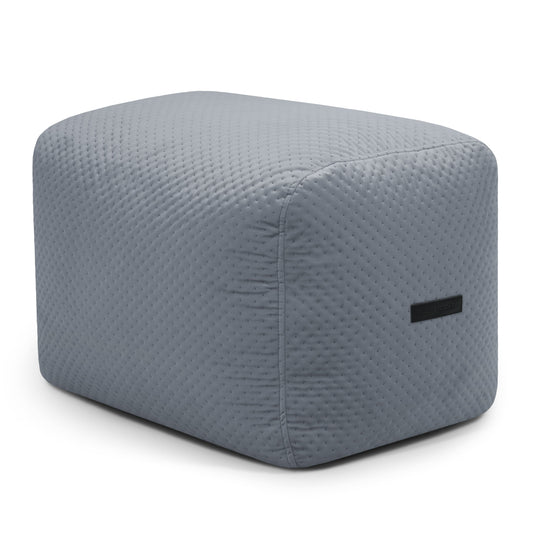 Pouf Repose Pied Velours Capitonné Bleu Gris Pouf Français