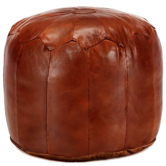 Pouf Rond en Cuir de Chèvre Cuir de Chèvre Marron