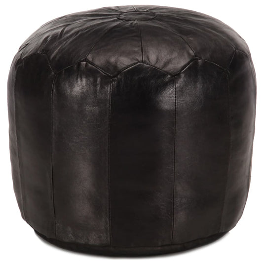 Pouf Rond en Cuir de Chèvre Cuir de Chèvre Noir