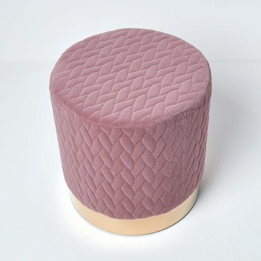 Pouf Rond en Velours Base Metal Doré