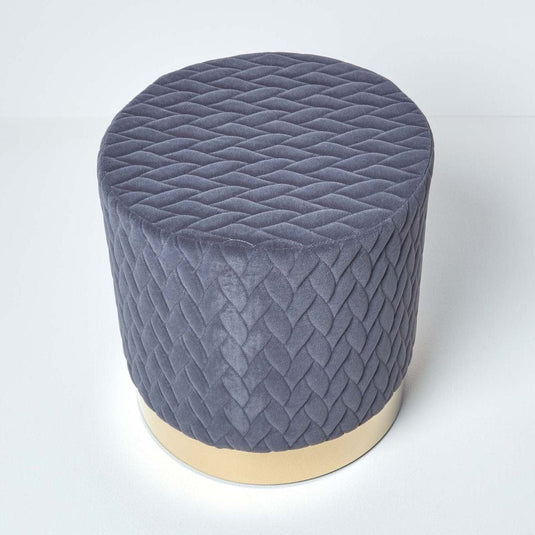 Pouf Rond en Velours Base Metal Doré