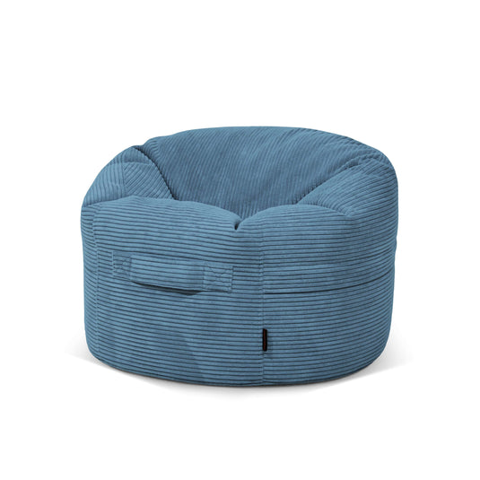 Pouf Rond en Velours Côtelé Bleu Canard