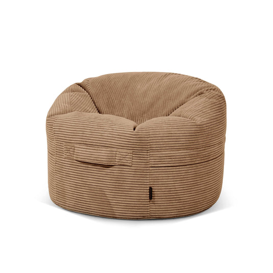 Pouf Rond en Velours Côtelé Marron Noisette