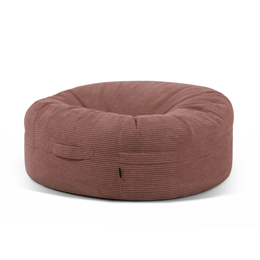 Pouf Rond XXL en Velours Côtelé Rose Taupe