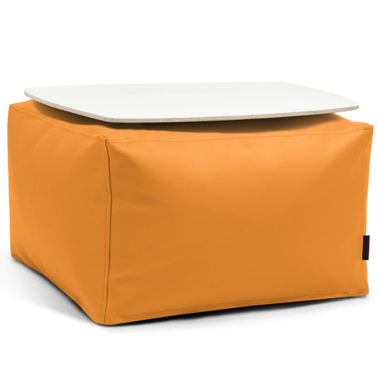 Pouf Table Basse Cuir Orange Mandarine