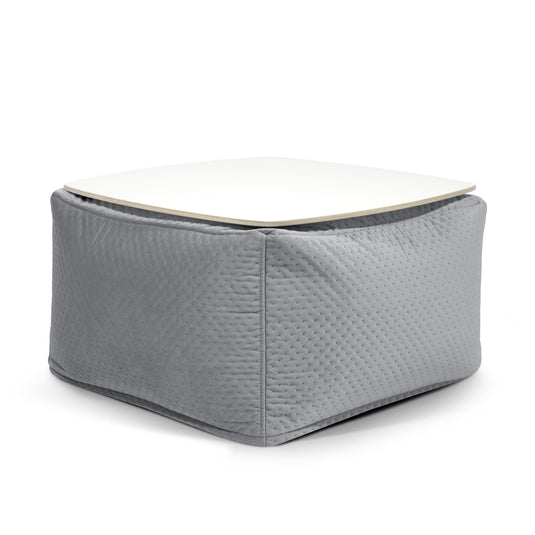 Pouf Table Basse en Velours Capitonné Gris Perle