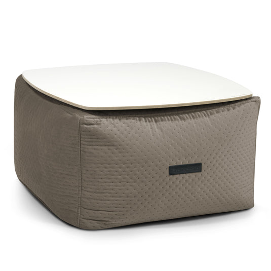 Pouf Table Basse en Velours Capitonné Marron Taupe