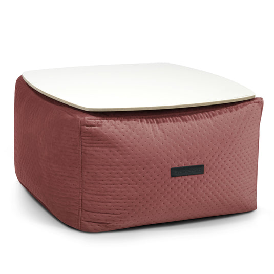 Pouf Table Basse en Velours Capitonné Rouge Amarante