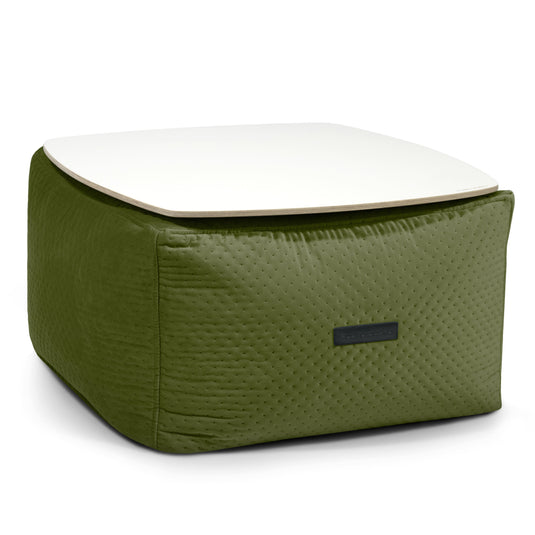 Pouf Table Basse en Velours Capitonné Vert Forêt