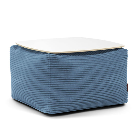 Pouf Table Basse en Velours Côtelé Bleu Canard