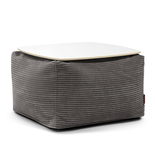 Pouf Table Basse en Velours Côtelé Gris Anthracite