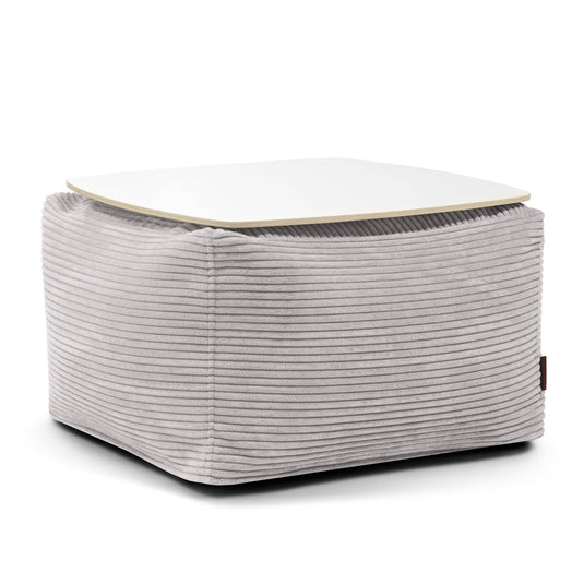 Pouf Table Basse en Velours Côtelé Gris Perle