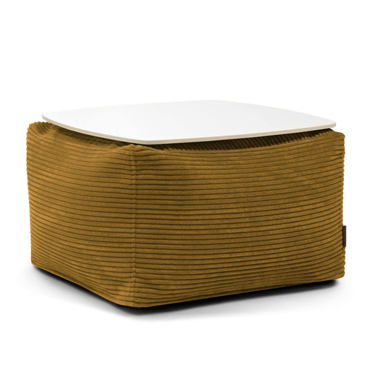 Pouf Table Basse en Velours Côtelé Jaune Ocre