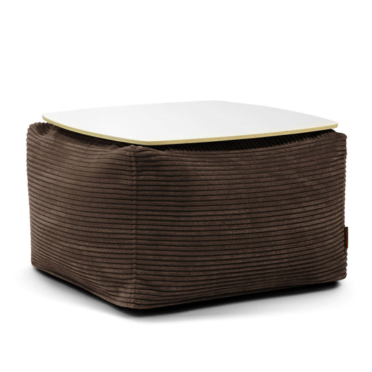Pouf Table Basse en Velours Côtelé Marron Chocolat