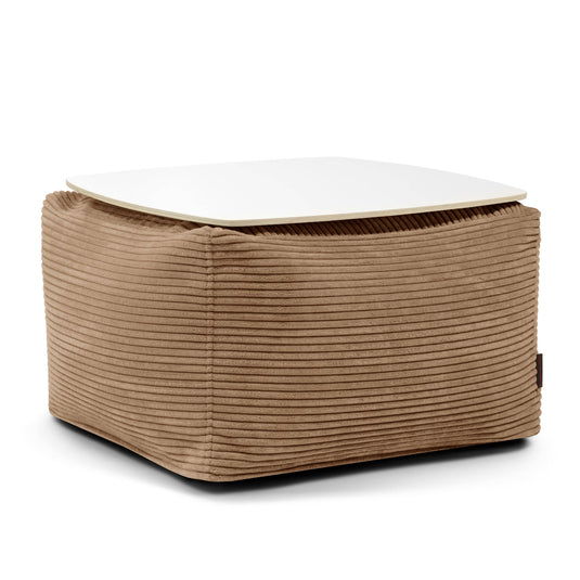 Pouf Table Basse en Velours Côtelé Marron Noisette