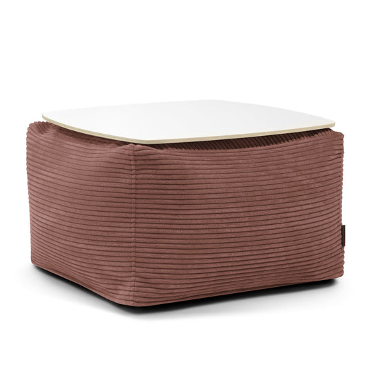 Pouf Table Basse en Velours Côtelé Rose Taupe