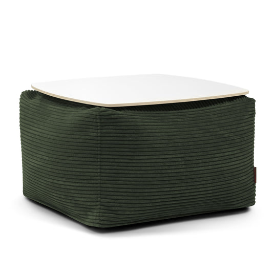 Pouf Table Basse en Velours Côtelé Vert Forêt