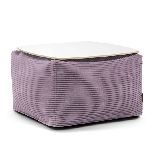 Pouf Table Basse en Velours Côtelé Violet Lavande