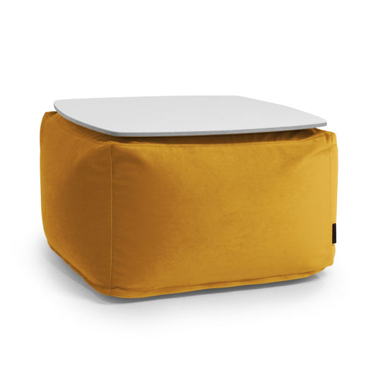 Pouf Table Basse en Velours Jaune Moutarde