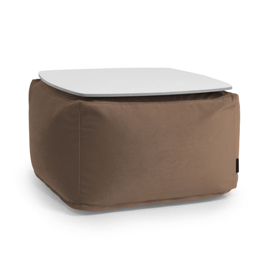 Pouf Table Basse en Velours Marron Café
