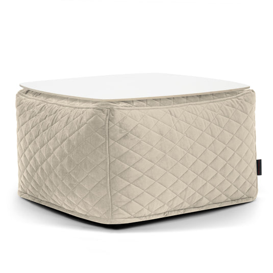 Pouf Table Basse en Velours Matelassé Beige Crème